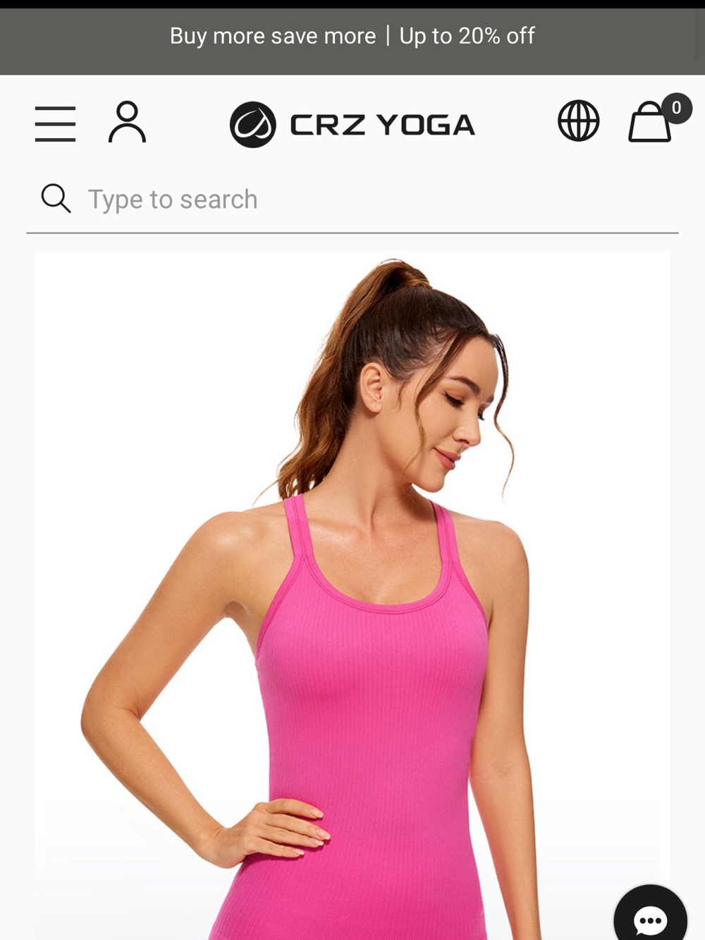 CRZ YOGA Bright Pink Ribbed Racerback Sports Tank Bra NWOT